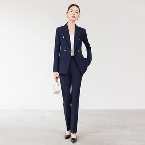 Women's Black Suit <b>Set</b> Full Sleeve Polyester Worsted Anti-Wrinkle <b>Office</b> Lady Spring Workwear - Product Image 4