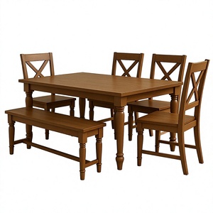 Traditional Wood Dining <b>Table</b> Set with 4 Chairs and <b>Bench</b> for Home Kitchen Use in Antique Finish - Product Image 1