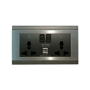 Prise <span class=keywords><strong>universelle</strong></span> double MGA avec interrupteur, indicateur et USB 304 Grade Acier inoxydable Argent Cuivre Ignifuge PC SPCC - Product Image 1