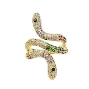 Promotion Vintage women Animal Jewelry Wholesale Fashion Snake Rings For Women Gold Plated micro pave rainbow cz Punk Rock Ring