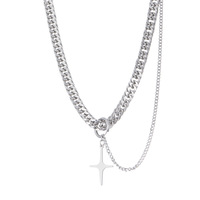 Collier chaîne cubaine en acier titane style rappeur avec pendentif croix, bijoux unisexe hip-hop streetwear, cadeau