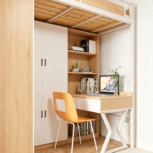Dormitorio universitario moderno para estudiantes, cama <span class=keywords><strong>litera</strong></span> doble de metal y madera con mesa de estudio y escritorio - Product Image 3