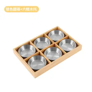 Eco Friendly Wooden 6 Compartment Food Tray Home Using Food Fruit Snack Serving Dish Tray Stainless Steel And Wood Tray