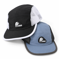 Casquette de camping à 5 panneaux en maille non structurée avec logo personnalisé en nylon de haute qualité pour la course à pied