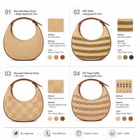 Sac en paille demi-lune pour femme, directement de l'usine, sac à main en paille tressée, sac à bandoulière d'été pour la plage