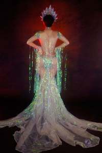 Diseñador Sexy Rhinestone Lentejuelas Fiesta Sirena <span class=keywords><strong>Vestido</strong></span> largo Mujeres <span class=keywords><strong>Drag</strong></span> <span class=keywords><strong>Queen</strong></span> Traje de escenario Nude Crystal Tassel <span class=keywords><strong>Vestido</strong></span> de fiesta de noche - Product Image 5