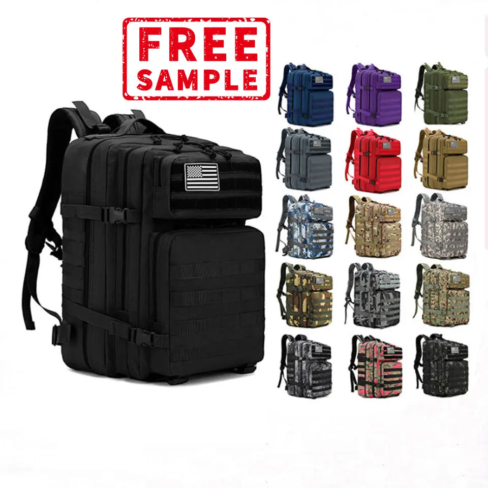 Free Sample Wholesale custom best 45l american outdoor waterproof trekking hiking camping jungle black hunting backpack bag