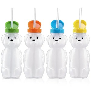 8OZ Honey Bear Straw Cups for Babies with Flexible Straws Cleaning Tools Therapy Sippy <b>Bottles</b> for Speech Feeding Training - Product Image 1