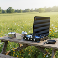 Réchaud de camping portable à gaz 4 brûleurs haute efficacité de style européen avec dispositif d'allumage, accessoire de cuisson extérieur