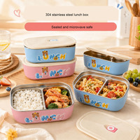 Boîte à lunch isotherme en acier inoxydable à double compartiment pour enfants, motif dessin animé, pour l'école