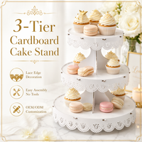 Support à gâteaux 3 niveaux en papier blanc rond avec dentelle florale, jetable, pour pâtisserie, idéal pour mariage - Grande Vente