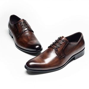 Men's <b>Shoes</b>-Business Formal Casual Lace-Up Breathable Waterproof <b>Height</b> <b>Increasing</b> Smooth-Textured Hand-Rubbed Derby <b>Shoes</b> - Product Image 2