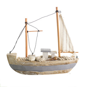 Barco de vela de madera hecho a mano, 22cm, barco de pesca Retro, decoración de estilo mediterráneo para sala de estar, adorno de escritorio, 2 uds. - Product Image 4