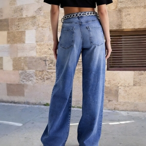 Jean évasé décontracté taille haute pour femme en denim bleu dégradé – Tendance - Product Image 2