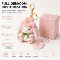 Gantungan Kunci Boneka Kelinci Bunga Sakura Kustom Tersenyum Warna Pink Bersertifikat EN71 ASTM UKCA untuk Suvenir Perjalanan dan Merek Kosmetik