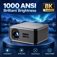 Projecteur HD 1080P natif Android TV intelligent avec WiFi, prise en charge du décodage vidéo 8K, haut-parleurs HiFi, cinéma maison extérieur