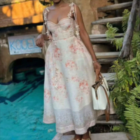 Robe Midi Vintage Élégante à Bretelles Imprimé Floral Style Plage Coréen pour Femme – Collection 2026