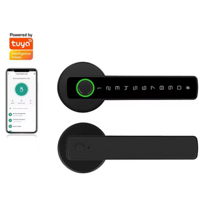 Wholesale Tuya for Bluetooth Wi-Fi Smart Lock Zinc Alloy &amp; Aluminum Fingerprint RFID Digital <strong>Matte</strong> <strong>Black</strong> <strong>Door</strong> Lock Handle Lever - Product Image 1