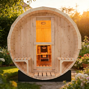 Sauna de Barril de Pino Blanco de 6KW para 6 Personas, con Tejas Impermeables y Bancos de Porche para Exteriores - Product Image 2
