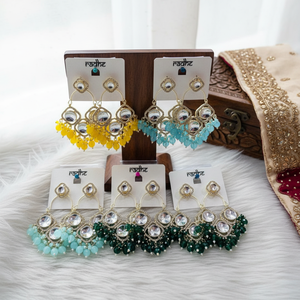 Pendientes colgantes de cuentas y piedra Kundan chapados en oro Accesorio de moda - Product Image 3
