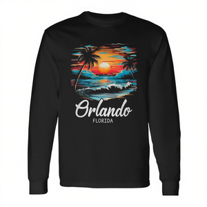Camiseta de Manga Larga con Diseño Retro de Atardecer en Orlando, Florida, Unisex, Cuello Redondo, para Adultos, Ropa Promocional - Product Image 2