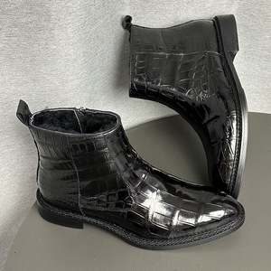 Botines de cuero genuino 100% para mujer, botines cálidos con tacón plano para fiestas y uso diario - Product Image 4