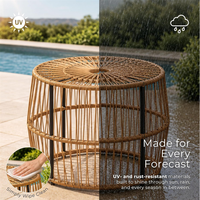 Table basse ronde en rotin au design moderne, table d'appoint en rotin PE résistant aux intempéries pour la décoration du jardin et du balcon