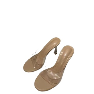 Women Clear PVC Single Strap Square Open Toe Slide Mules <strong>Nude</strong> Kitten Heel <strong>Slip</strong> on Summer Beach Party Daily Dress Sandals - Product Image 5