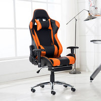 Chaise de bureau avec cadre métallique et repose-pieds, chaise de gamer ergonomique inclinable et réglable en cuir noir et orange