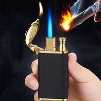 Bleu Flamme crocodile Dragon Tête Double Trou Jet Flamme Briquet Coupe-Vent Modification Flamme Ouverte Gaz Hommes Cadeau Briquet