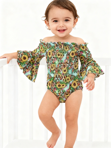 Tutina personalizzata per neonato tutina a maniche lunghe con maniche a campana tuta di un pezzo con spalle scoperte per bambini - Product Image 4