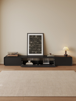 Meuble TV en bois massif noir de style moderne et luxueux pour salon, sur pied, adapté aux grands espaces