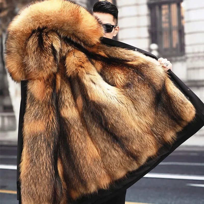 Men's Whole Mink Liner Winter New Fur Integrated Coat Imitated Mink Fur Coat Mens Large Size Long Over The Knee Overcoat