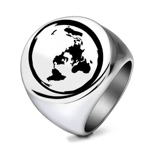 Anillo Redondo con Mapa del Mundo Grabado con Láser, 22 mm, Dorado, Joyería de Moda para Hombre, Regalo - Product Image 5