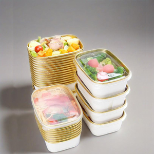 Bol en papier argenté de taille personnalisée 750 ml 1000 ml, bol en papier rectangulaire carré jetable, récipient alimentaire pour le déjeuner avec couvercle - Product Image 4