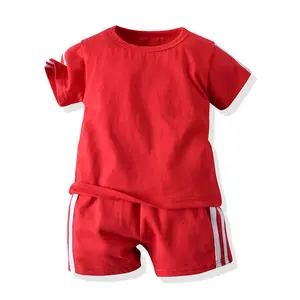 Kids Summer Pure Cotton Short Sleeves Sweatshirt Set Children Fashionable Sports Clothing Wholesale