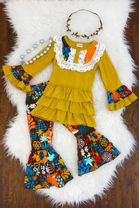 automne hiver couleur unie tunique avec imprimé à volants leggings <span class=keywords><strong>pour</strong></span> bébé filles vêtements décontractés vêtements - Product Image 2