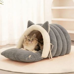 Eco-Friendly Washable Pet Cat Ear Warming <b>Bed</b> with Rabbit Plush Arctic Fleece and PP Cotton Filling Soft Cozy Luxury Winter <b>Bed</b> - Product Image 3