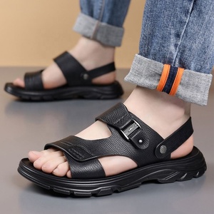 Sandales d'été pour hommes, à bout ouvert, semelle en caoutchouc, décontractées, à enfiler, couleur unie, confortables, pour la conduite - Product Image 3