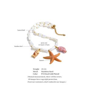 Collier artisanal JINYOU 2695 en acier inoxydable, série Océan, avec chaîne coquillage, émail étoile de mer, hippocampe et pendentif poisson - Product Image 6