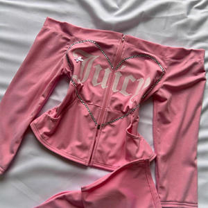 Conjunto de Dos Piezas de Ropa para Mujer Peeqi, Chaqueta Sexy con Pedrería, Hombros Descubiertos, Cremallera, Manga Larga, Falda Mini Ajustada, Casual y Elegante - Product Image 3