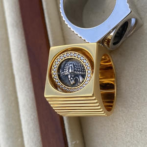 925 Sterling <b>Silver</b> 18K Gold Plated Trendy New Design <b>Chunky</b> Pave Luxury Lion Coins <b>Rings</b> Spinning Engagement Wedding <b>Ring</b> - Product Image 2