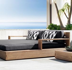 Hot Selling Double Teak Lounge Chair for Villas and Courtyards Waterproof Outdoor Garden Sofa with Fabric Cushion for Hotels - Product Image 2