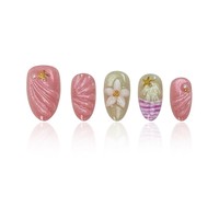 Y8 Kaixin Faux Ongles à Presser Personnalisés de Luxe, Rose Fête, Faits Main, Forme Amande, Acrylique, Longueur Courte, 10 Pièces, Fournitures pour Ongles