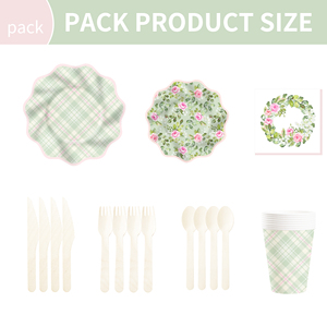Ensemble de vaisselle sur le thème de la rose verte DAMAI pour fête du thé, anniversaire d'enfants, printemps, assiettes en papier, gobelets, serviettes, ensemble floral à carreaux verts - Product Image 3