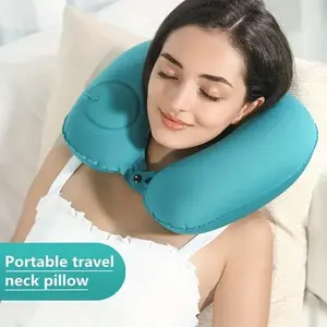 Almohada de Viaje Inflable en Forma de U, Material Flocado, Relleno de Fibra de Poliéster, Ligera y Portátil, Soporte para el Cuello - Product Image 3