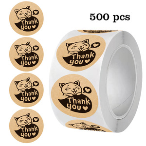 Etiqueta Adhesiva Redonda de 2.5cm con Dibujo de Gato <span class=keywords><strong>en</strong></span> Papel Kraft Rústico, con Adhesivo Fuerte, para Empacar Productos de Panadería, Bocadillos y Pequeños Regalos - Product Image 3
