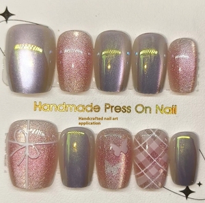 Hyun <span class=keywords><strong>Cha</strong></span> 30ชิ้นเล็บเจลเจลลี่ลายสก๊อตเลเซอร์ผีเสื้อชุบด้วยไฟฟ้าดีไซน์เกราะแบบกึ่งแมนนวลออกแบบลายตารางสี่เหลี่ยมติดทนนาน - Product Image 4