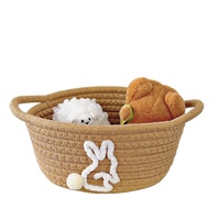 Panier de rangement ovale en corde de coton tressée avec poignée pour la maison, le bureau ou comme panier à linge sale et à jouets