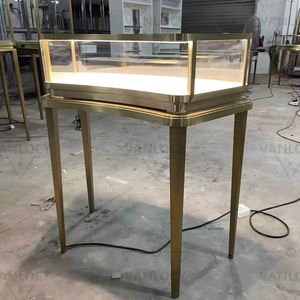 Tùy chỉnh sang trọng Led trang sức hiển thị tủ vàng thép không gỉ cong kính trang sức <span class=keywords><strong>Showcase</strong></span> cửa hàng hiển thị truy cập đồ nội thất - Product Image 2